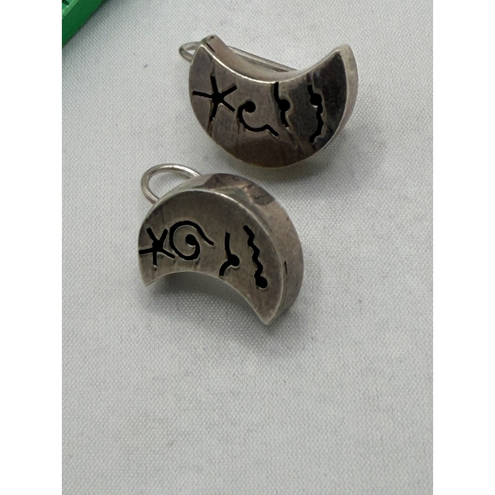 Vintage Mexico 925 Sterling Silver Crescent Moon Earrings Taxco Style